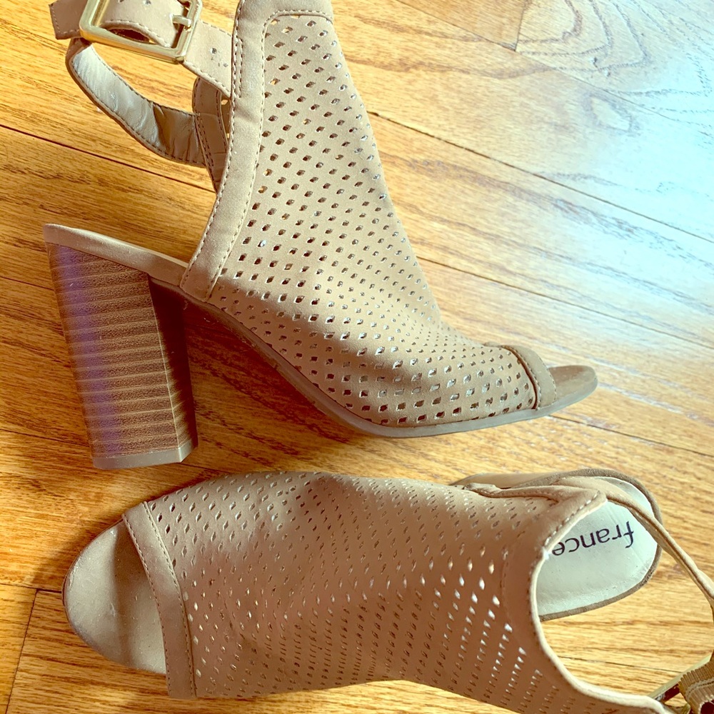 Open toe brown booties